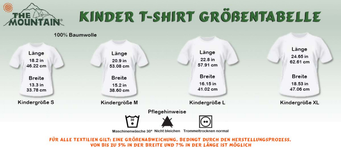 The Mountain Shirts - Größentabelle T-Shirts Kinder nach Hersteller-Angaben