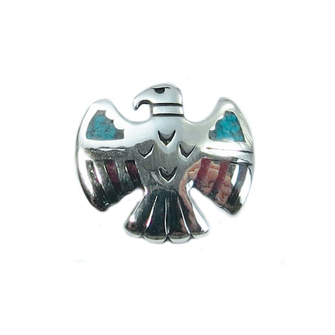 Indianerschmuck Kettenanhänger aus Sterling Silber - Thunderbird, klein - Türkis / Koralle